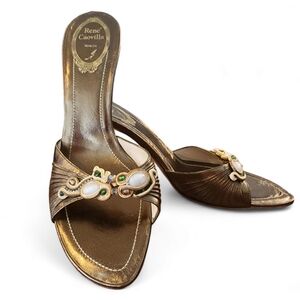 NWOT Rene Caovilla Venezia VINTAGE Gold bronze stilleto sandal. Size 8. …